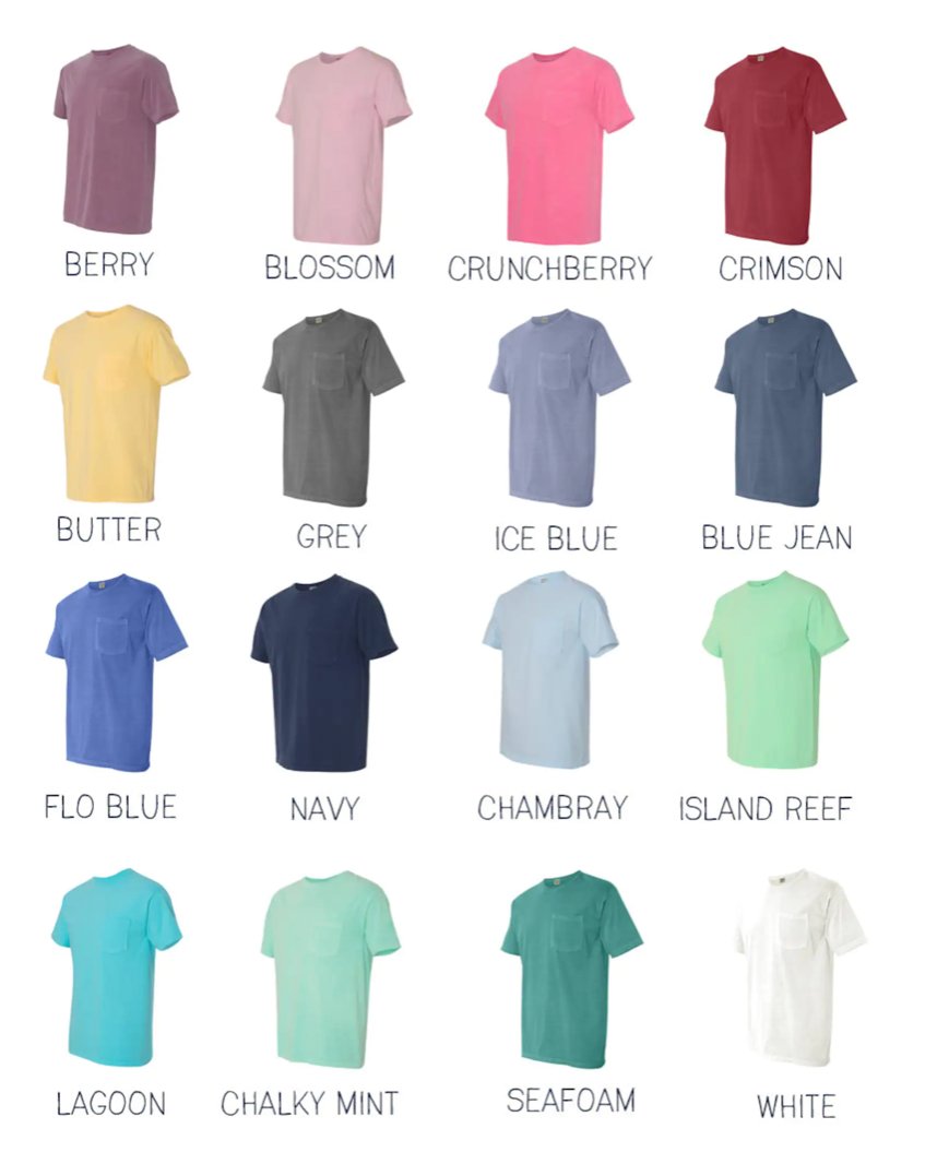 comfort colors t-shirt, personalized pocket t-shirt, monogrammed