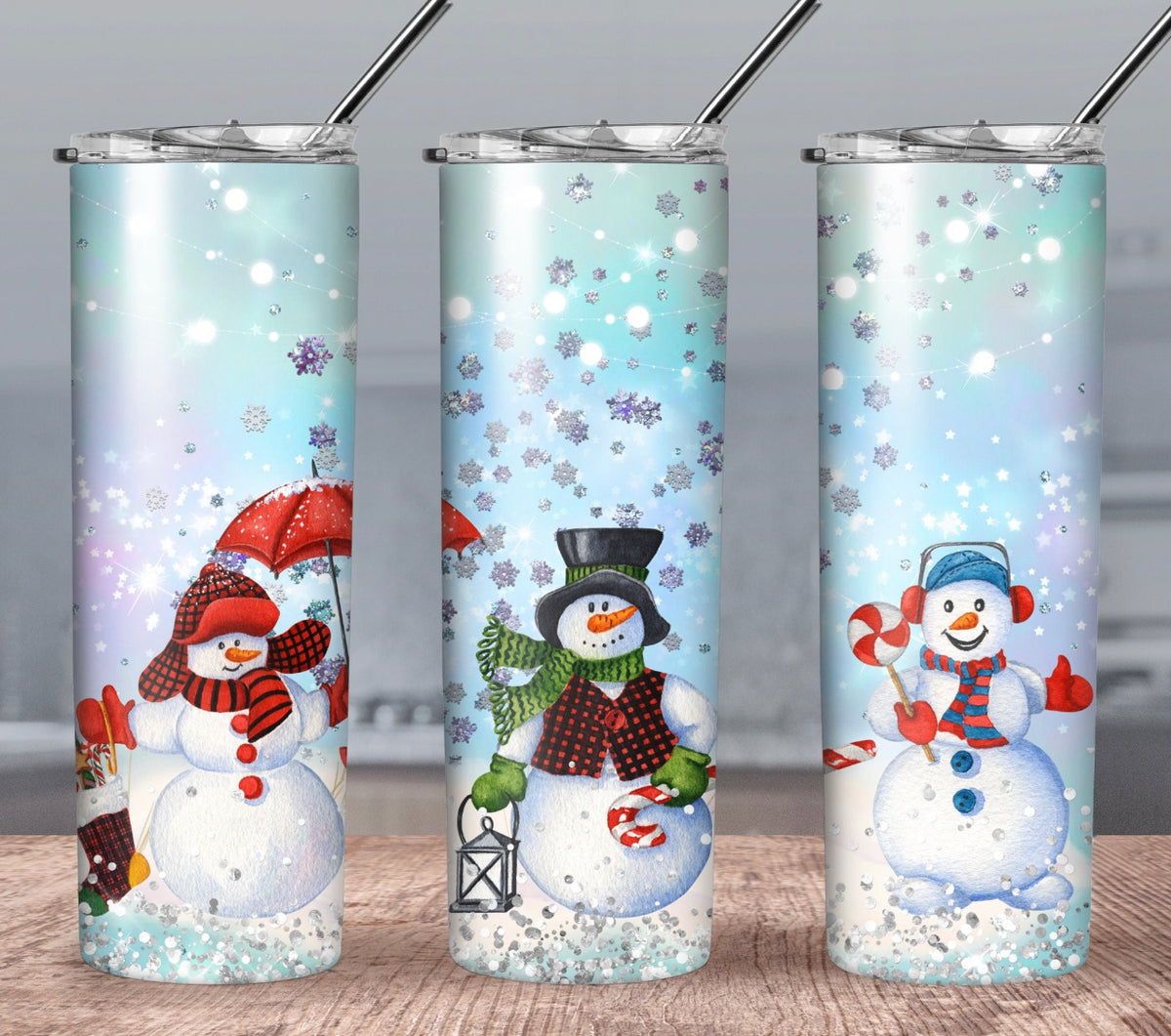 20oz Snowman Christmas Tumbler With Straw and Plastic Lid 