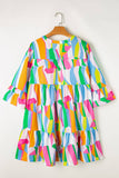 It's All Abstract Ruffled Sleeve V Neck Dress