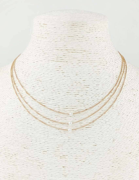 Triple Layered Gold Chain with Small Pearl Beaded 16