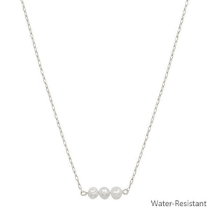 Water Resistant Three Pearl on Silver Chain