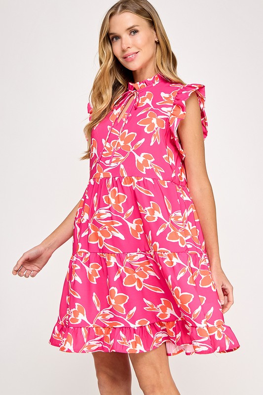 Fuchsia Flowy Floral Dress