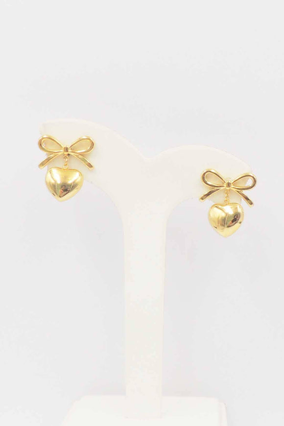 Stainless Steel Gold Open Bow with Heart Drop Earring
