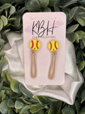 Softball/Baseball Bat Dangle Handmade Clay Earrings