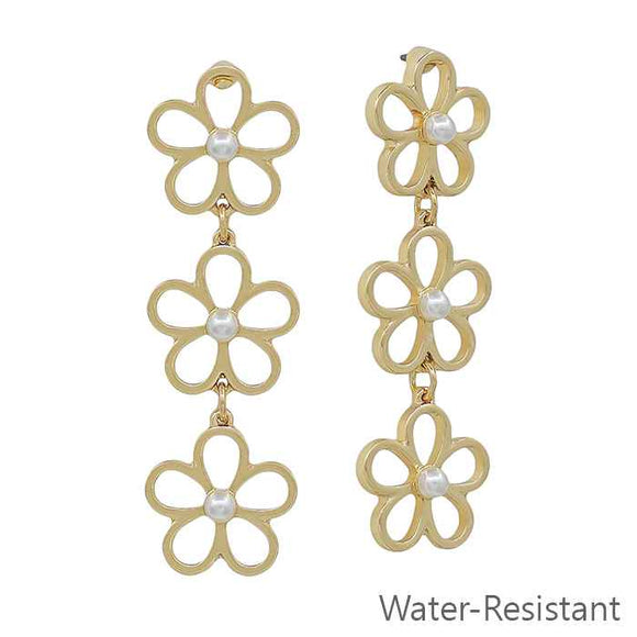Water Resistant Gold Open Flower with Pearl 1.75