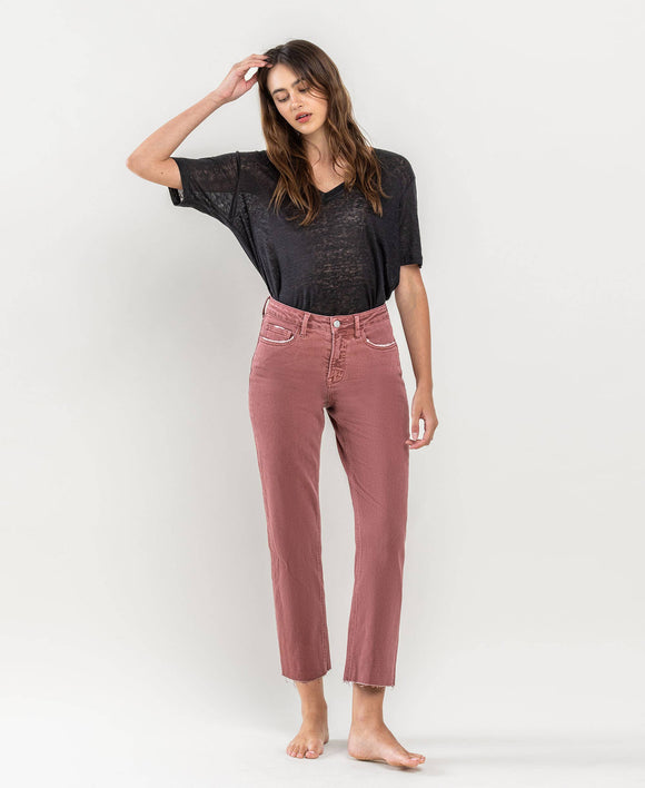 Wine Tummy Control High Rise Crop Straight Jeans