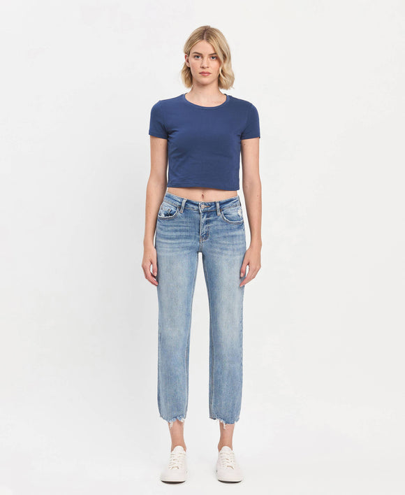 Mid Rise Crop Reuglar Straight Jeans