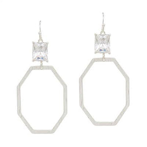 Silver Open Octagon with Crystal Earring (2")