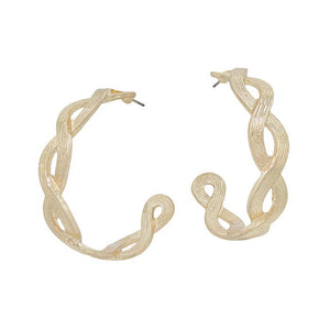 Worn Gold Braided Hoop Earring