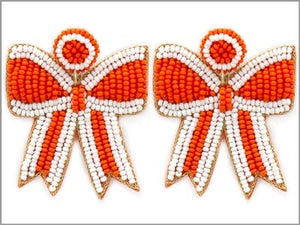 Orange and White Bead Bow Earring