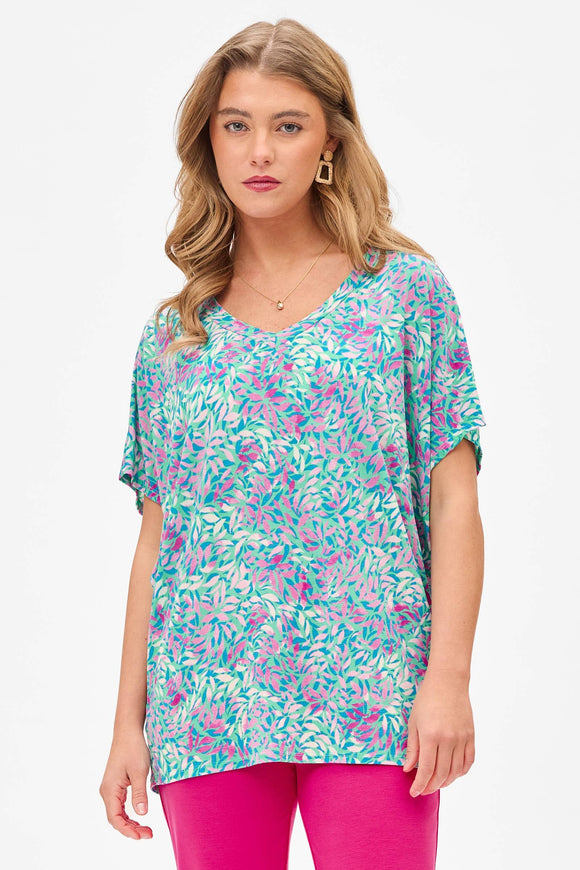 Lizzy Tropical Leaf Dolman Sleeve Top