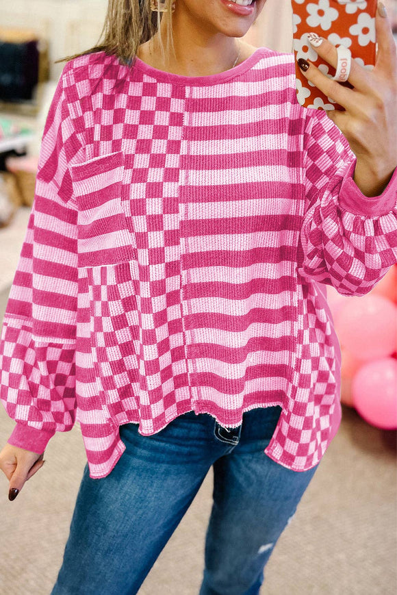 Checkmate Long Sleeve Pocketed Blouse