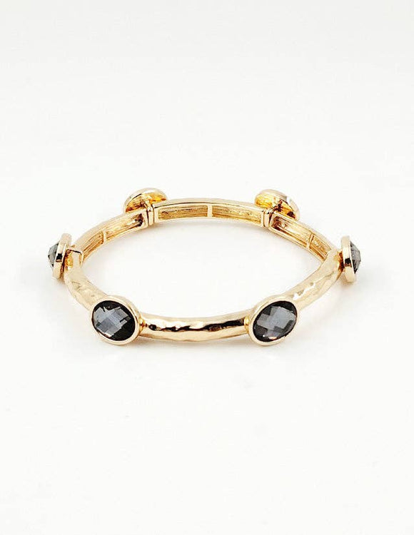 Gold Textured and Black Diamond Stone Stretch Bracelet