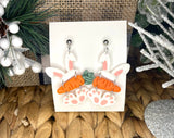 Easter Bunny Dangle Handmade Clay Earrings (Pink Seashell)