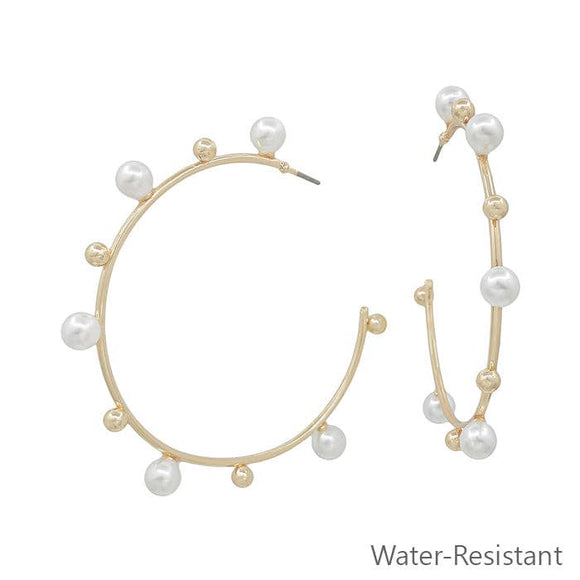 Hoop with Pearl and Gold Accents Earring(Water Resistant)