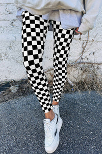 Black Checkered High Waist Skinny Leggings