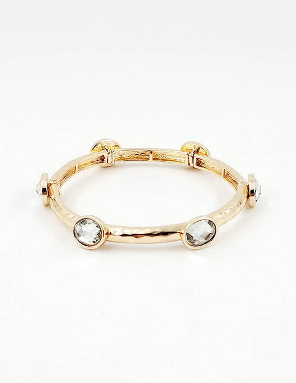 Gold Textured and Clear Stone Stretch Bracelet