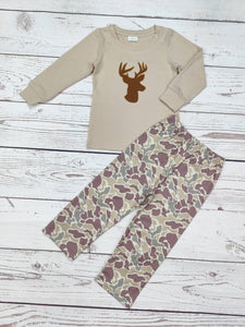 Boys Deer Appliqué Camouflage Pants Set