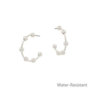 Silver Hoops with Bead Accent (Water Resistant)(1")