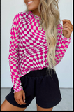 Checkered Mesh Long Sleeve Top