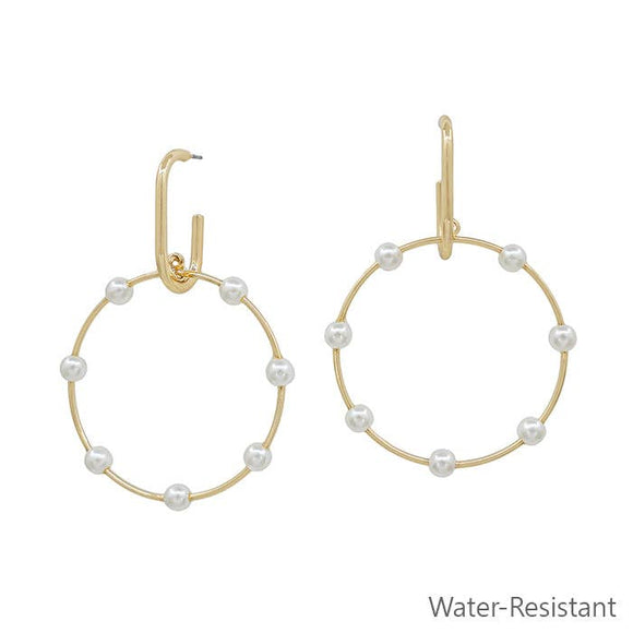 Gold Hoop with Pearl Beaded Accents Earring (Water Resistant)