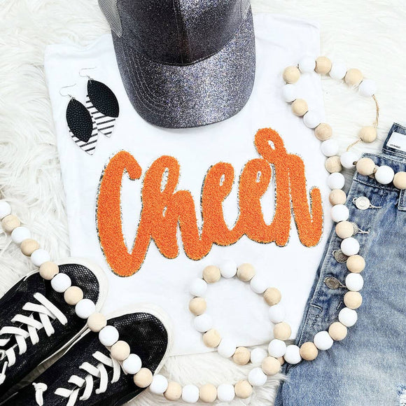 Cursive Cheer Orange Chenille Patch