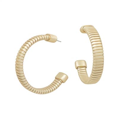 Matte Gold Ribbed Hoops (1.75