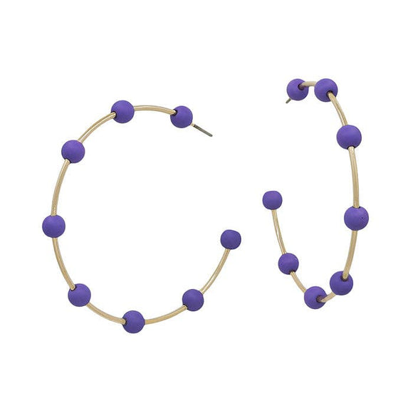 Gold Hoop with Purple Color Coated Metal Beaded Accents 2