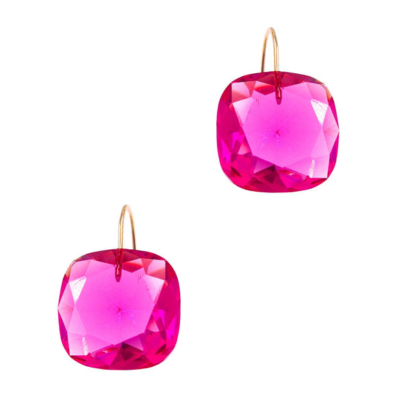 Hot Pink Crystal with Gold Drop Earring