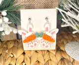 Easter Bunny Dangle Handmade Clay Earrings (Pink Seashell)