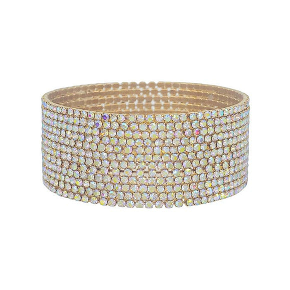 AB Crystal and Gold Set of 12 Thin Stretch Bracelets