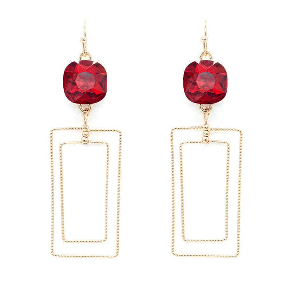 Red Stone with Gold Textured Rectangle Earring