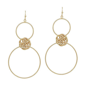 Gold Double Circle with Knot Earring