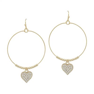 Gold Rhinestone Heart Open Circle Earring (2