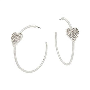 Silver Hoop with Rhinestone Heart Earring (1.5")