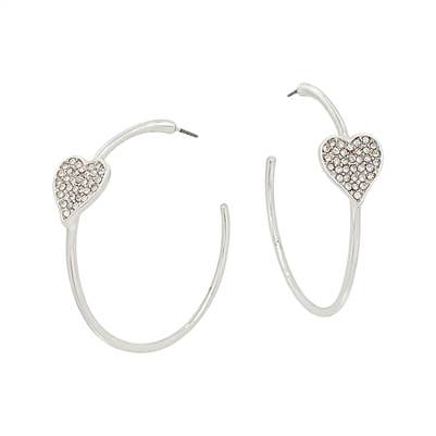 Silver Hoop with Rhinestone Heart Earring (1.5