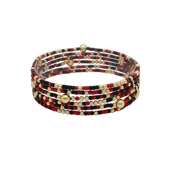 Multi Row Thin Seed Bead Maroon and Black Seed Bead Gameday Stretch Bracelets